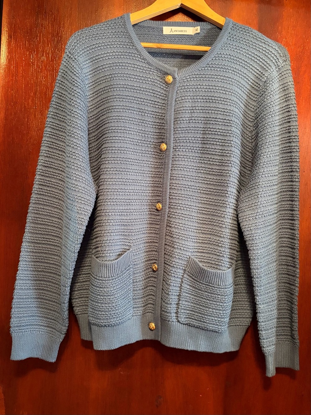 ANRABess Blue Knit Button-Front Women's Sweater